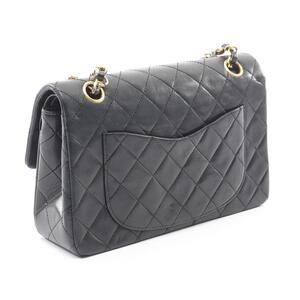 Chanel Sheepskin Bag Flap Lambskin Shoulder Matelasse Black Double Black